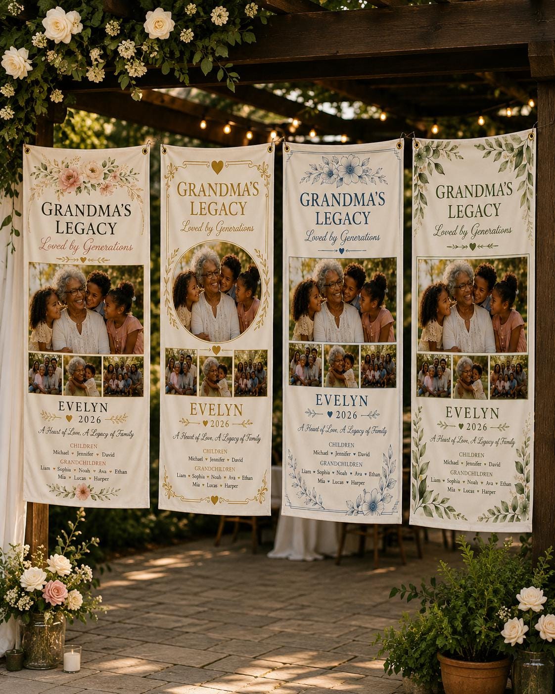 Grandma’s Legacy Family Banner, Personalized Photo Grandma Banner, Loved By Generations Satin Sign - product image 6