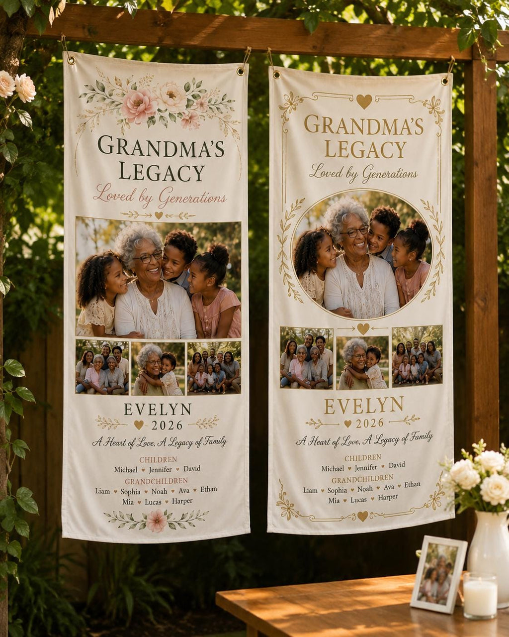 Grandma’s Legacy Family Banner, Personalized Photo Grandma Banner, Loved By Generations Satin Sign - product image 9