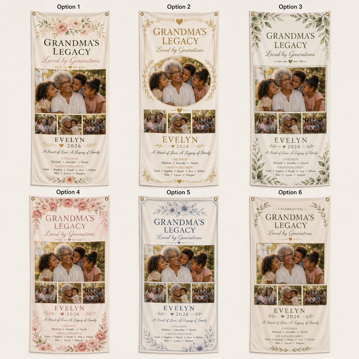 Grandma’s Legacy Family Banner, Personalized Photo Grandma Banner, Loved By Generations Satin Sign - product image 2