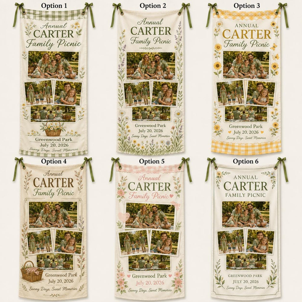 Family Picnic Banner, Personalized Photo Family Reunion Sign, Custom Satin Picnic Party Banner - product image 2
