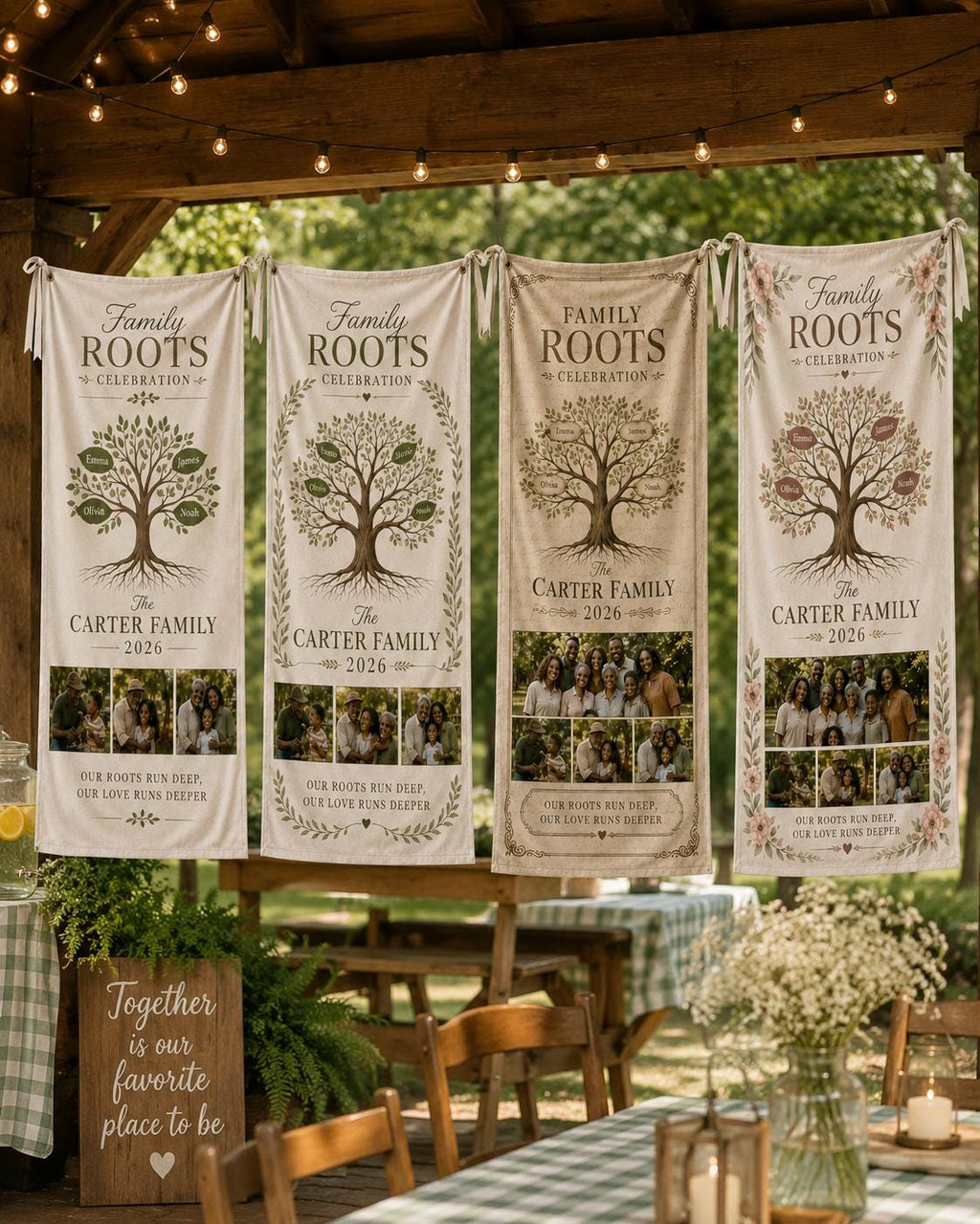 Family Roots Banner, Personalized Family Tree Photo Banner, Custom Satin Family Reunion Sign - product image 5