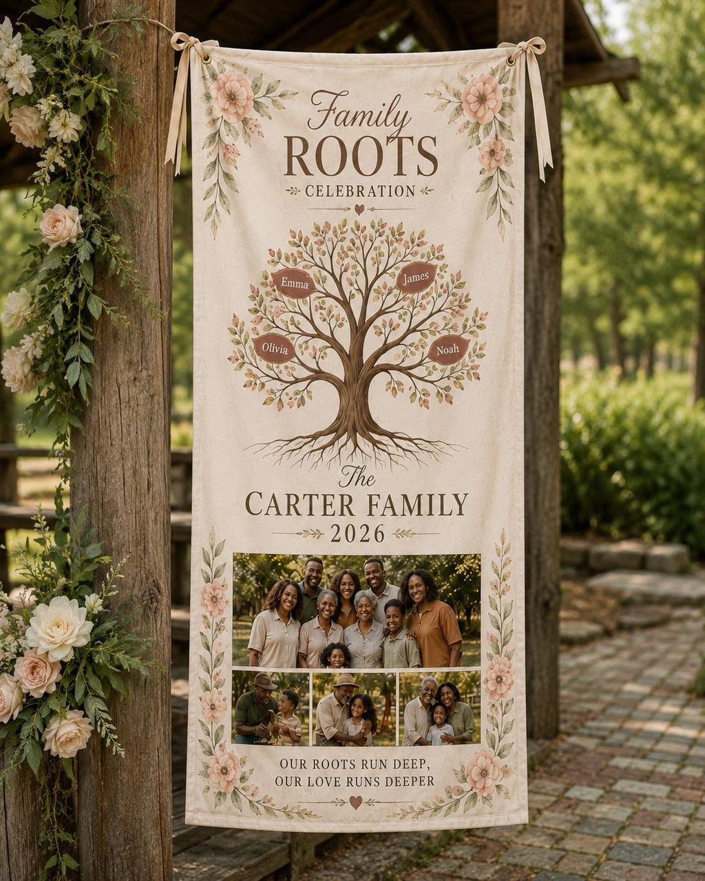 Family Roots Banner, Personalized Family Tree Photo Banner, Custom Satin Family Reunion Sign - product image 9