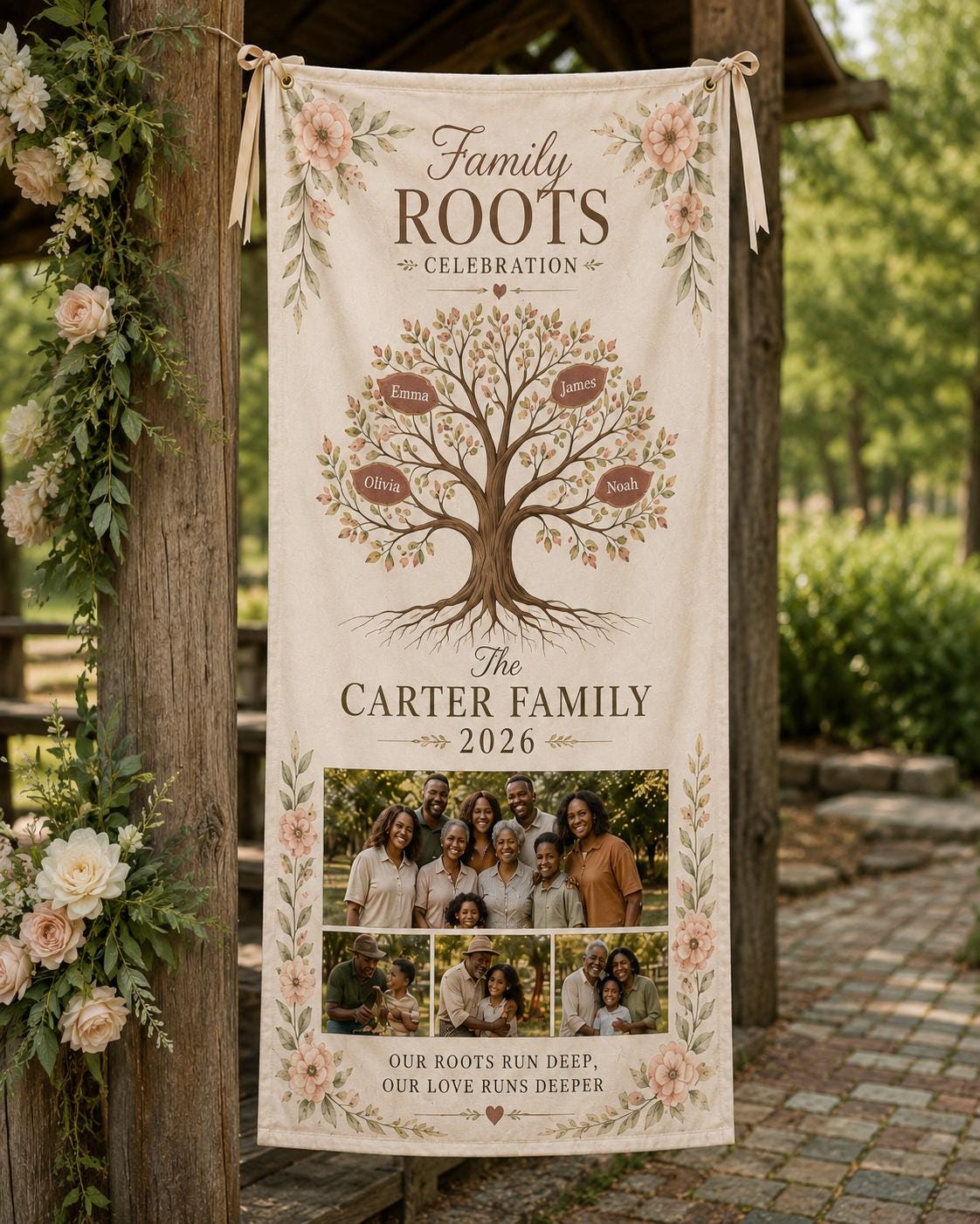 Family Roots Banner, Personalized Family Tree Photo Banner, Custom Satin Family Reunion Sign - product image 9