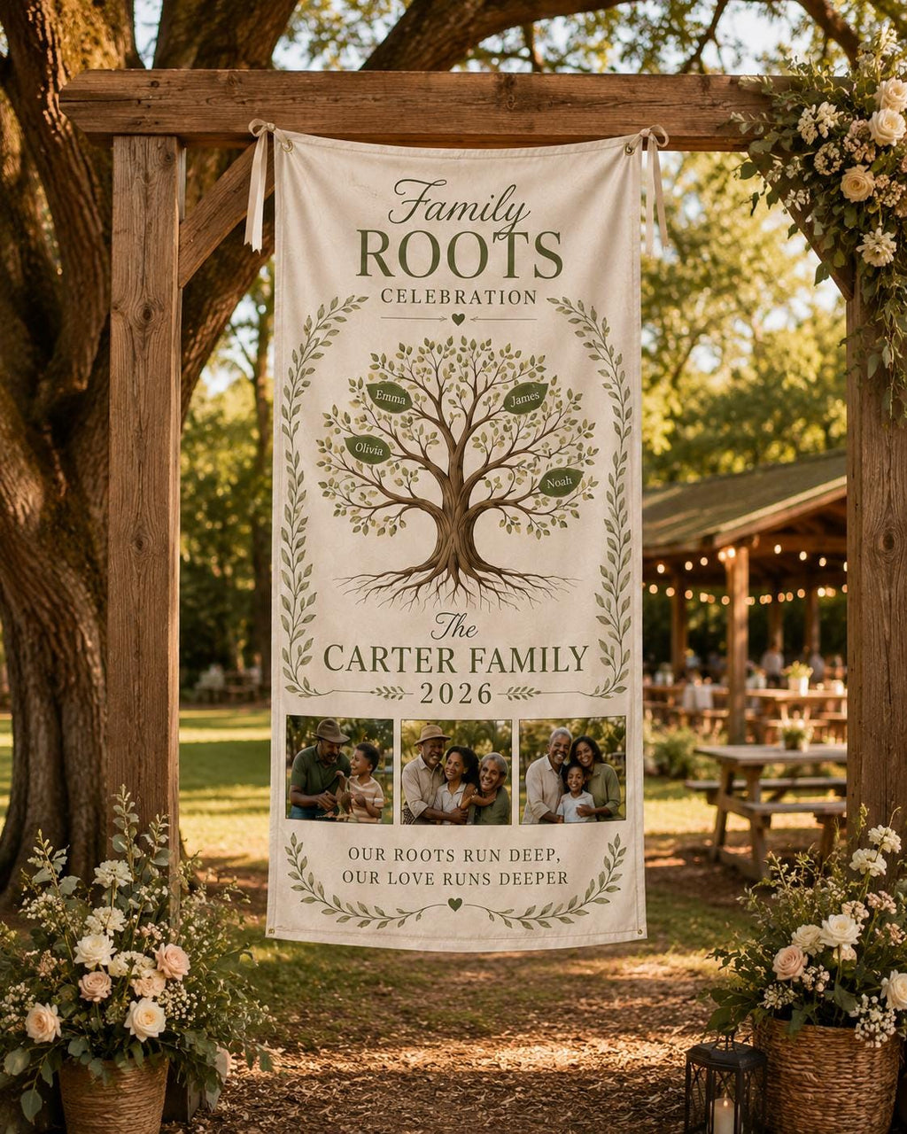 Family Roots Banner, Personalized Family Tree Photo Banner, Custom Satin Family Reunion Sign - product image 10