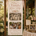 Our Family Love Story Banner, Personalized Then And Now Family Photo Banner, Custom Satin Sign - product image 1