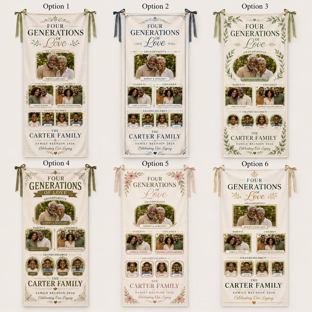Four Generations Of Love Banner, Personalized Family Photo Banner, Custom Satin Family Reunion Sign - product image 2