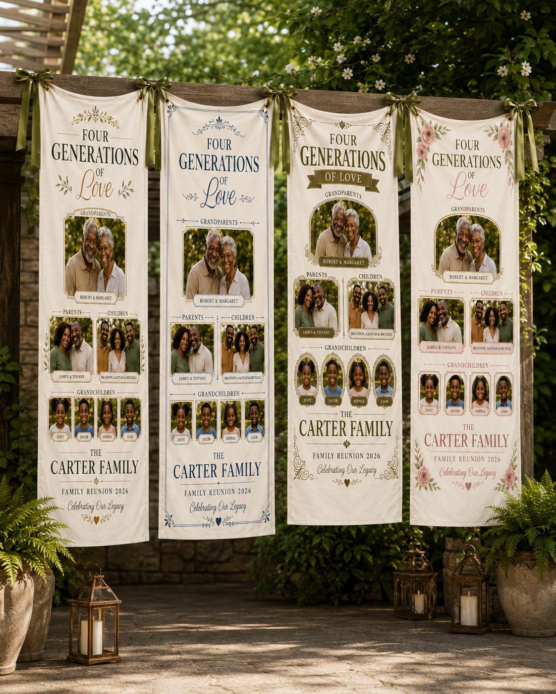 Four Generations Of Love Banner, Personalized Family Photo Banner, Custom Satin Family Reunion Sign - product image 6