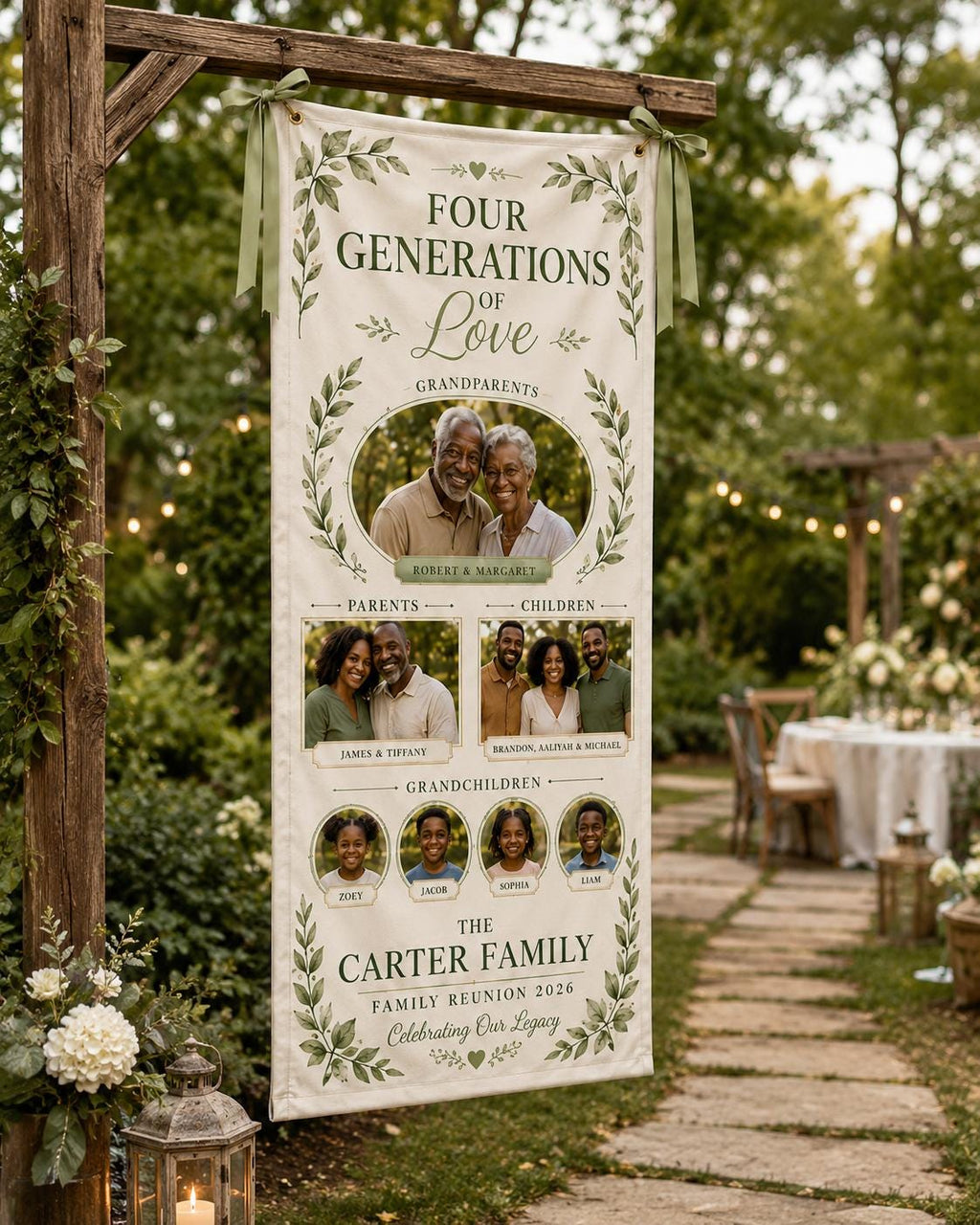 Four Generations Of Love Banner, Personalized Family Photo Banner, Custom Satin Family Reunion Sign - product image 9