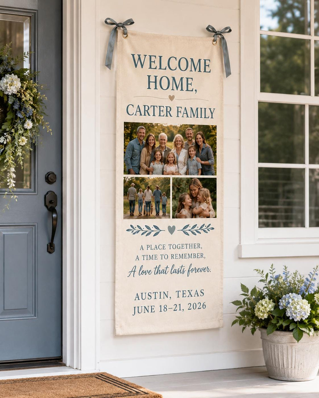 Welcome Home Family Banner, Personalized Photo Family Reunion Sign, Custom Satin Welcome Banner - product image 6