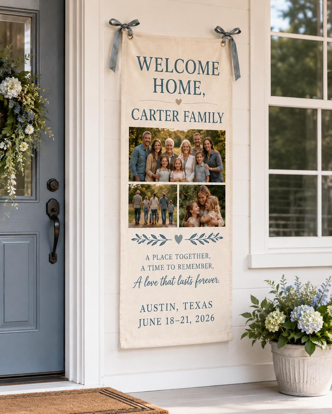 Welcome Home Family Banner, Personalized Photo Family Reunion Sign, Custom Satin Welcome Banner - product image 6