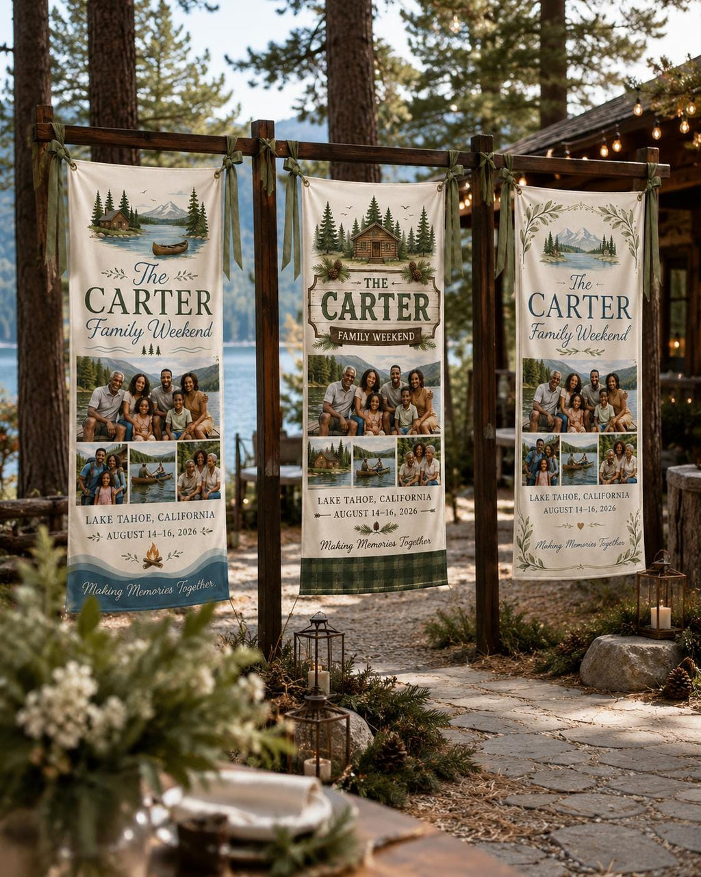 Family Weekend Banner, Personalized Photo Lake Trip Sign, Custom Satin Family Getaway Banner - product image 4