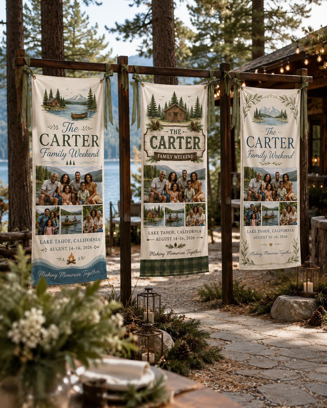 Family Weekend Banner, Personalized Photo Lake Trip Sign, Custom Satin Family Getaway Banner - product image 4