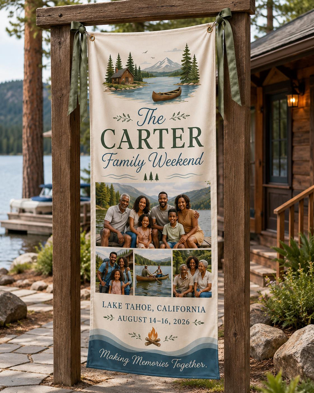 Family Weekend Banner, Personalized Photo Lake Trip Sign, Custom Satin Family Getaway Banner - product image 7
