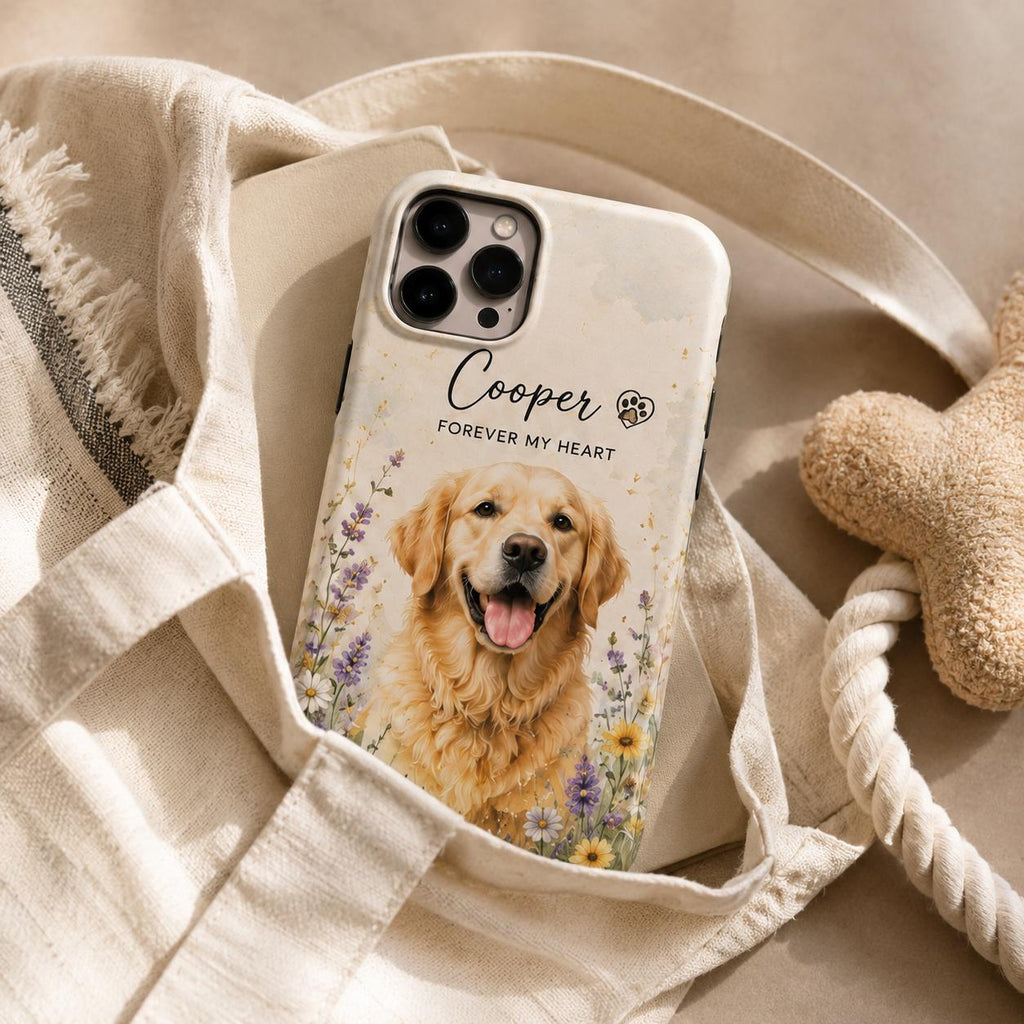 Custom Pet Portrait Phone Case, Personalized Dog Cat Photo, Floral Design