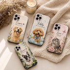 Custom Pet Portrait Phone Case, Personalized Dog Cat Photo, Floral Design