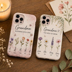 Personalized Birth Flower Phone Case for Grandma, Custom Grandkids Names Floral Gift
