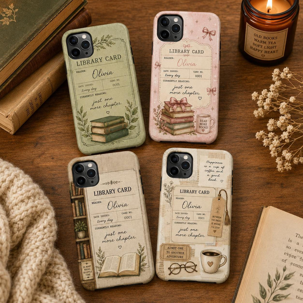 Library Card Phone Case, Personalized Book Lover Case, Custom Reader Gift For Her