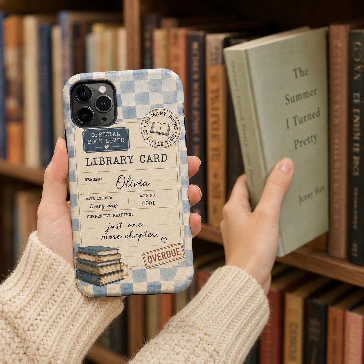 Library Card Phone Case, Personalized Book Lover Case, Custom Reader Gift For Her