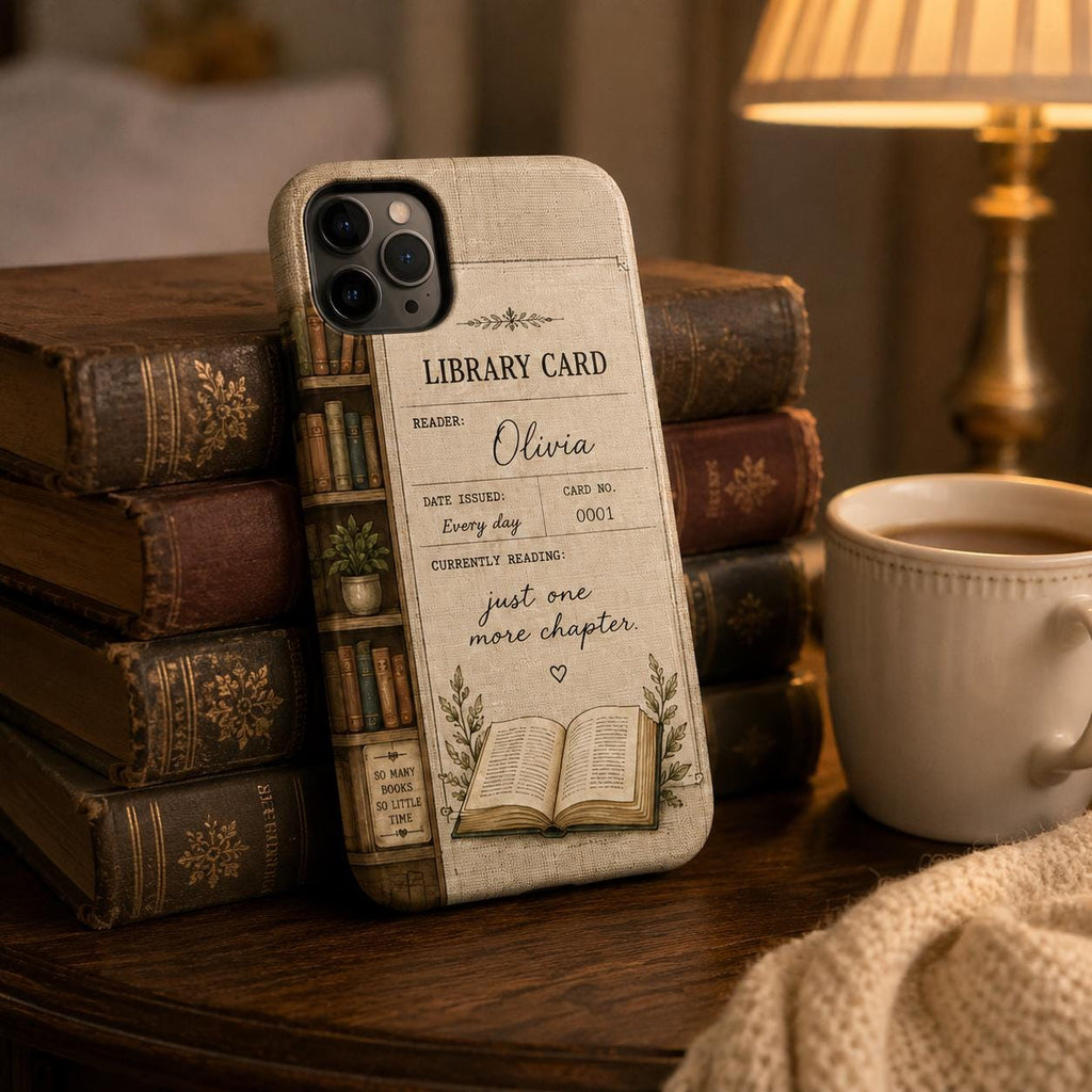 Library Card Phone Case, Personalized Book Lover Case, Custom Reader Gift For Her