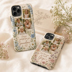 Personalized Grandma Photo Phone Case, Custom Grandkids Collage Tough Case, Floral Gift For Grandma