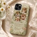 Personalized Grandma Photo Phone Case, Custom Grandkids Collage Tough Case, Floral Gift For Grandma