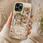 Personalized Grandma Photo Phone Case, Custom Grandkids Collage Tough Case, Floral Gift For Grandma