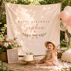 Personalized Boho Birthday Fabric Backdrop, Custom Name Party Decor – product photo 8