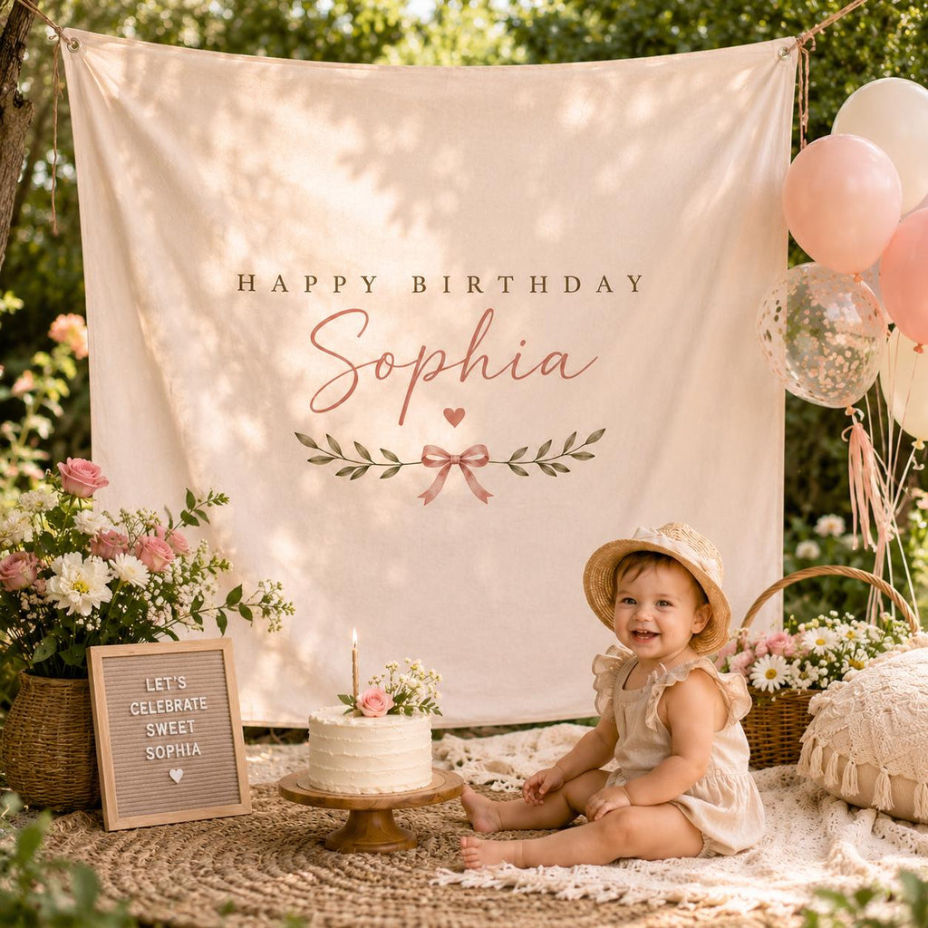 Personalized Boho Birthday Fabric Backdrop, Custom Name Party Decor - product image 8