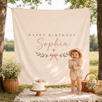 Personalized Boho Birthday Fabric Backdrop, Custom Name Party Decor – product photo 2