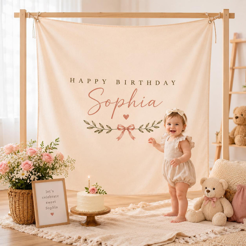 Personalized Boho Birthday Fabric Backdrop, Custom Name Party Decor - product image 9