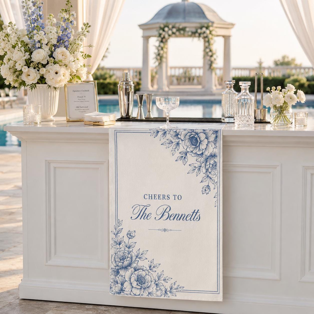 Personalized Wedding Bar Sign, Floral Satin Fabric Banner, Custom Reception Decor - product image 7