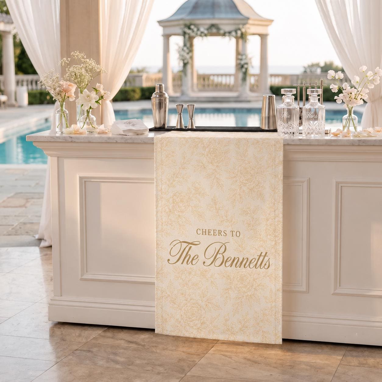 Personalized Wedding Bar Sign, Floral Satin Fabric Banner, Custom Reception Decor - product image 9