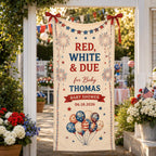 Red White and Due Baby Shower Banner, Personalized Patriotic Fabric Backdrop – product photo 8