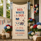 Red White and Due Baby Shower Banner, Personalized Patriotic Fabric Backdrop – product photo 10