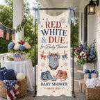 Red White and Due Baby Shower Banner, Personalized Patriotic Fabric Backdrop – product photo 3