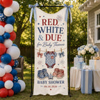 Red White and Due Baby Shower Banner, Personalized Patriotic Fabric Backdrop – product photo 7