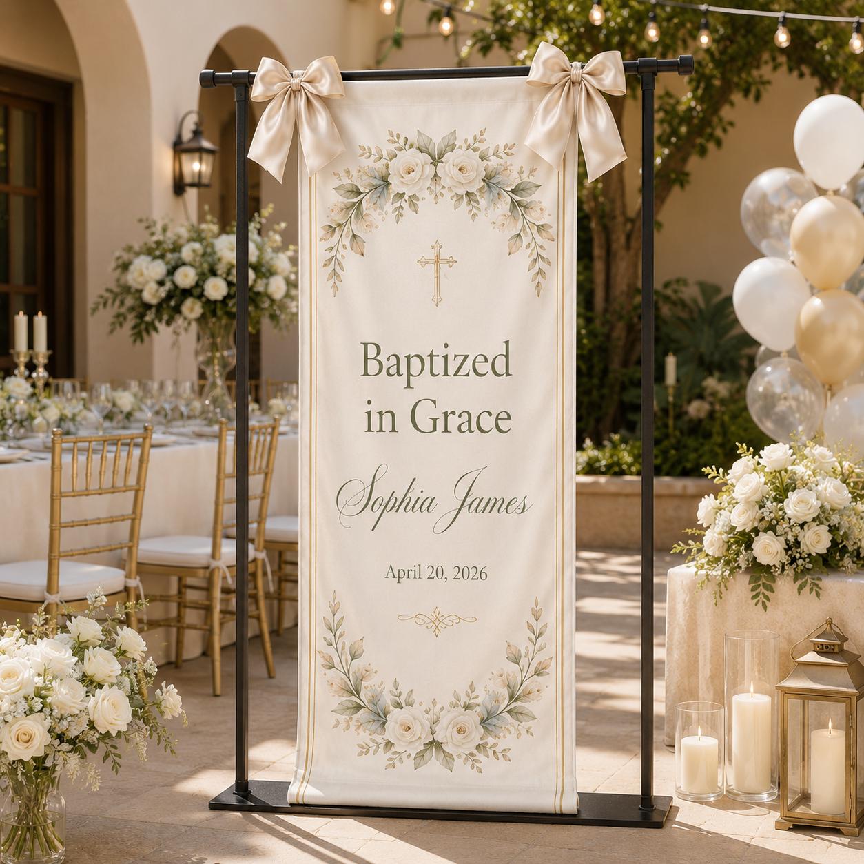 Personalized Baptism Fabric Banner, God Bless Christening Backdrop, Custom Baby Sign - product image 6