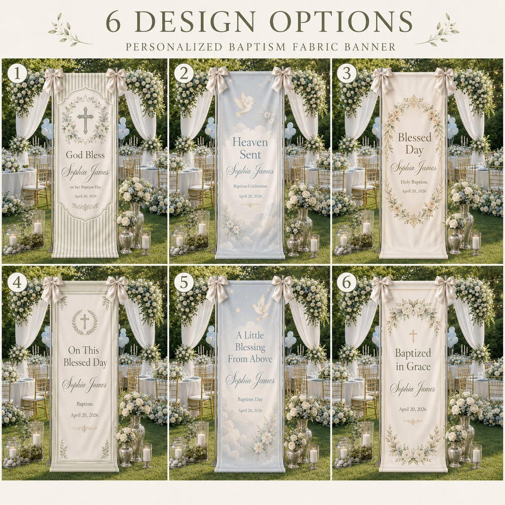 Personalized Baptism Fabric Banner, God Bless Christening Backdrop, Custom Baby Sign - product image 2