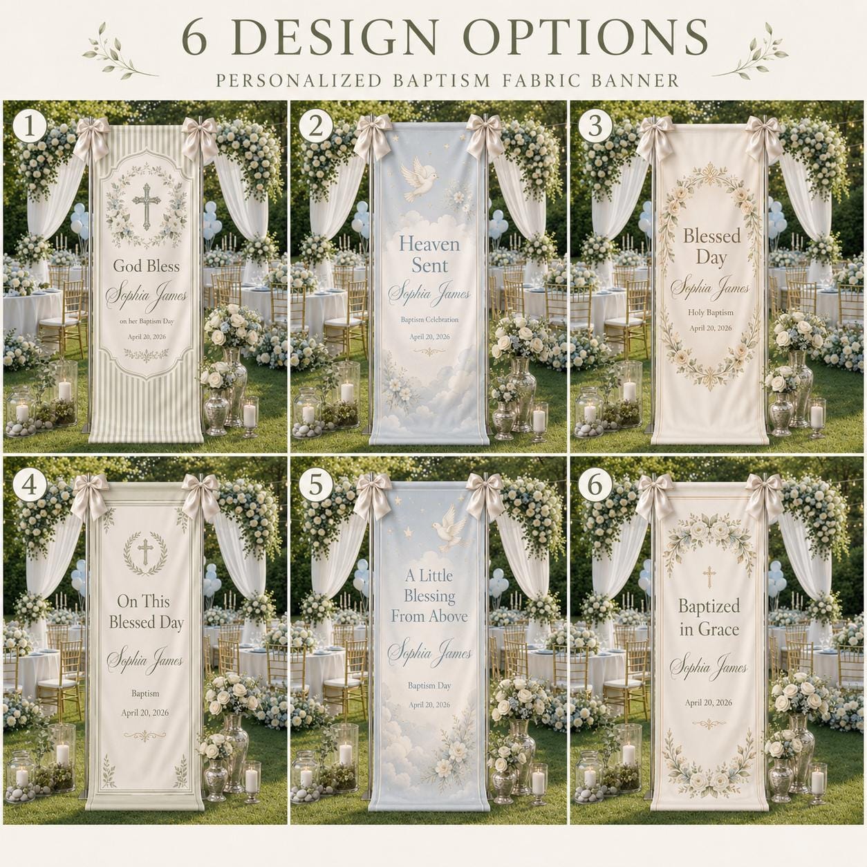 Personalized Baptism Fabric Banner, God Bless Christening Backdrop, Custom Baby Sign - product image 2