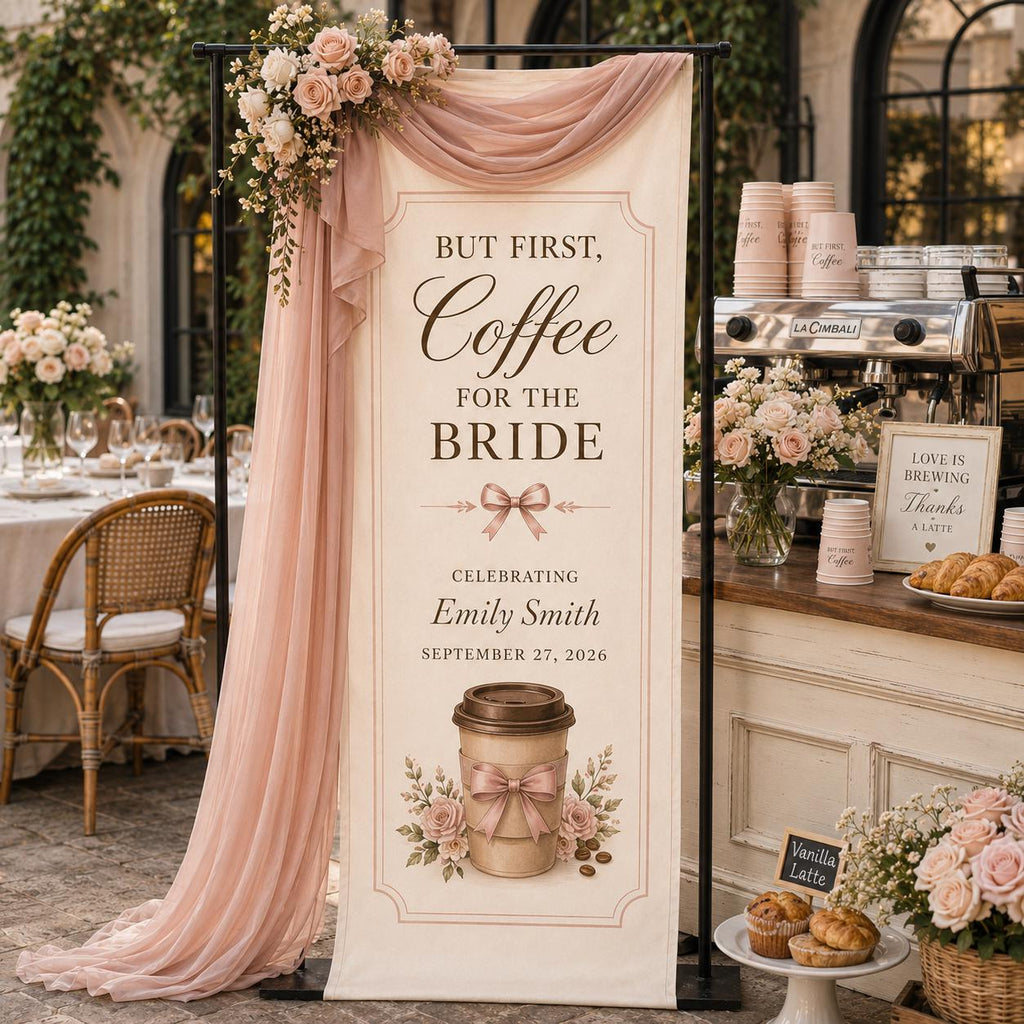 Bridal Shower Coffee Bar Banner, Personalized Satin Backdrop, Custom Bride Party Decor - product image 6