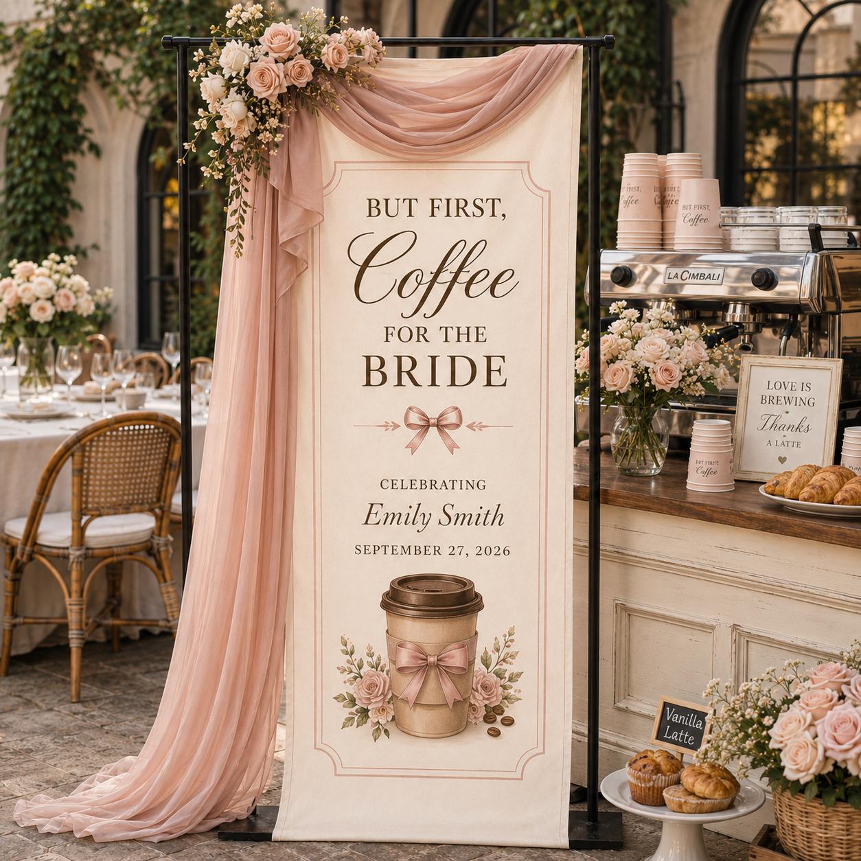 Bridal Shower Coffee Bar Banner, Personalized Satin Backdrop, Custom Bride Party Decor - product image 6