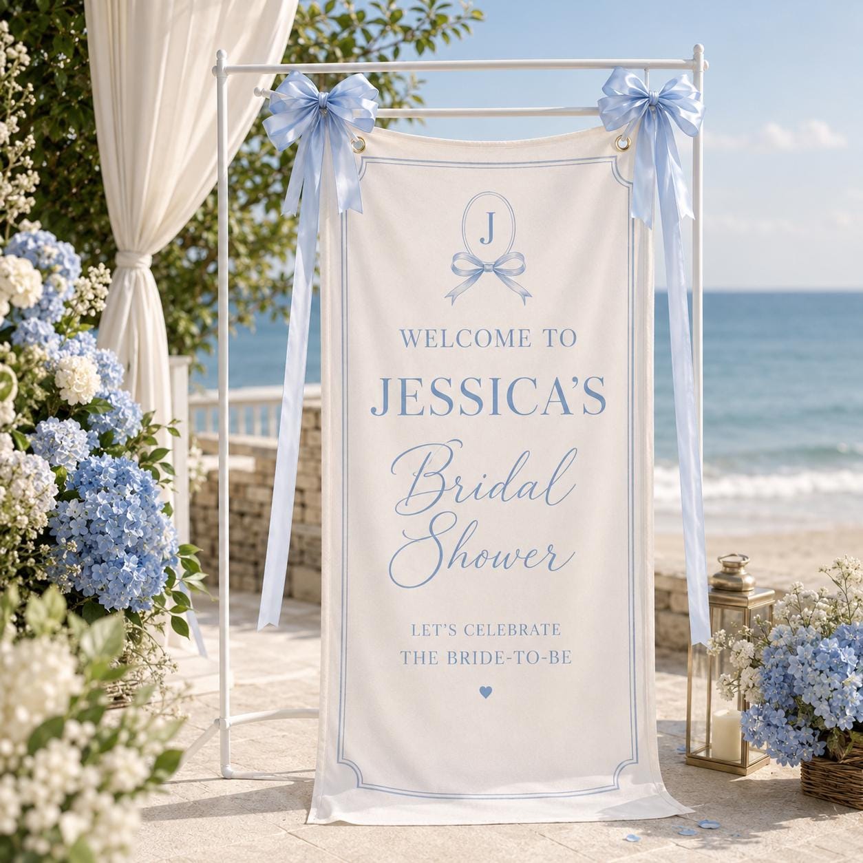 Bridal Shower Welcome Banner, Personalized Satin Fabric Sign, Cloud Nine Decor - product image 6
