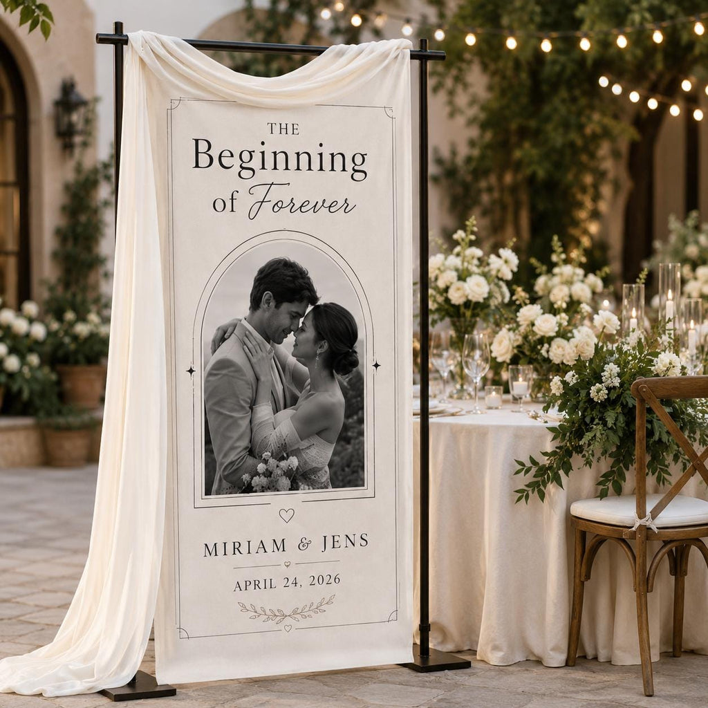 Personalized Wedding Photo Fabric Banner, Custom Couple Ceremony Backdrop, Love Story Sign - product image 5