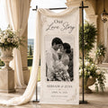 Personalized Wedding Photo Fabric Banner, Custom Couple Ceremony Backdrop, Love Story Sign - product image 1