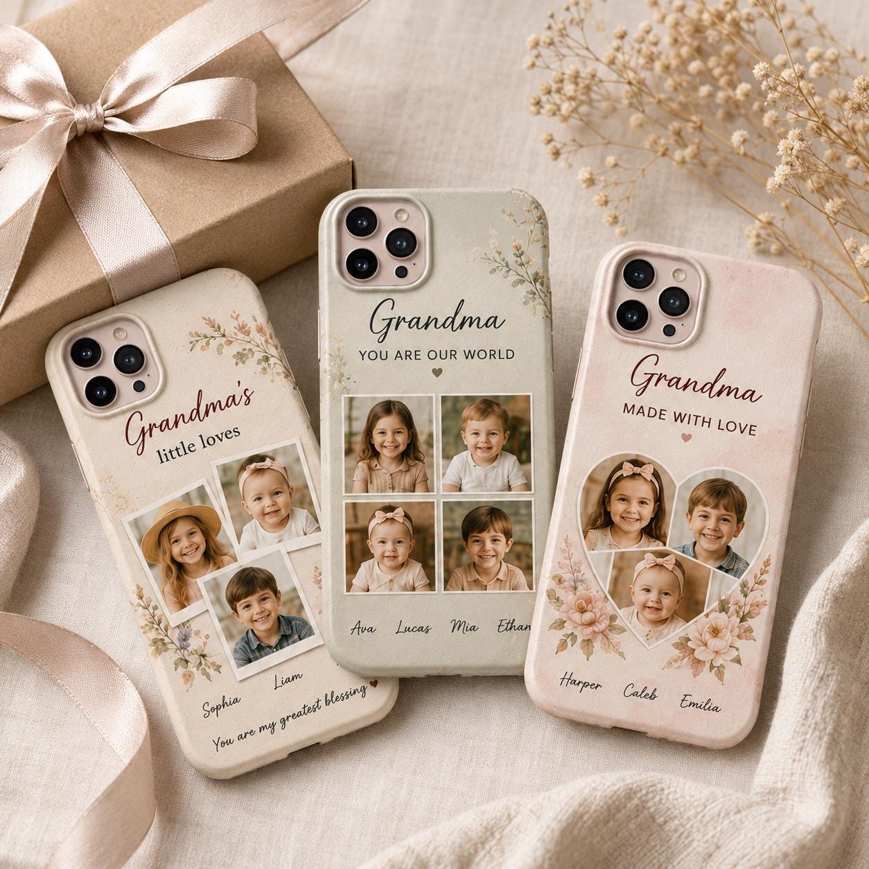 Personalized Grandma Photo Collage Phone Case, Custom Grandkids Picture Gift