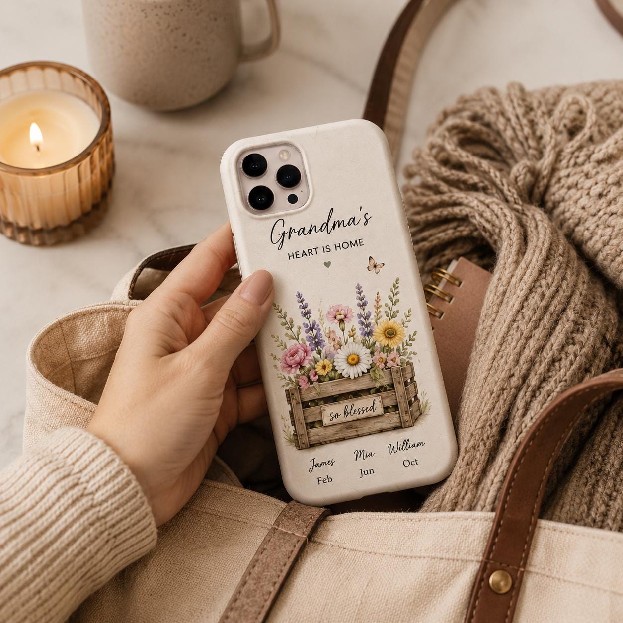 Personalized Grandma Photo Collage Phone Case, Grandkids Picture Gift