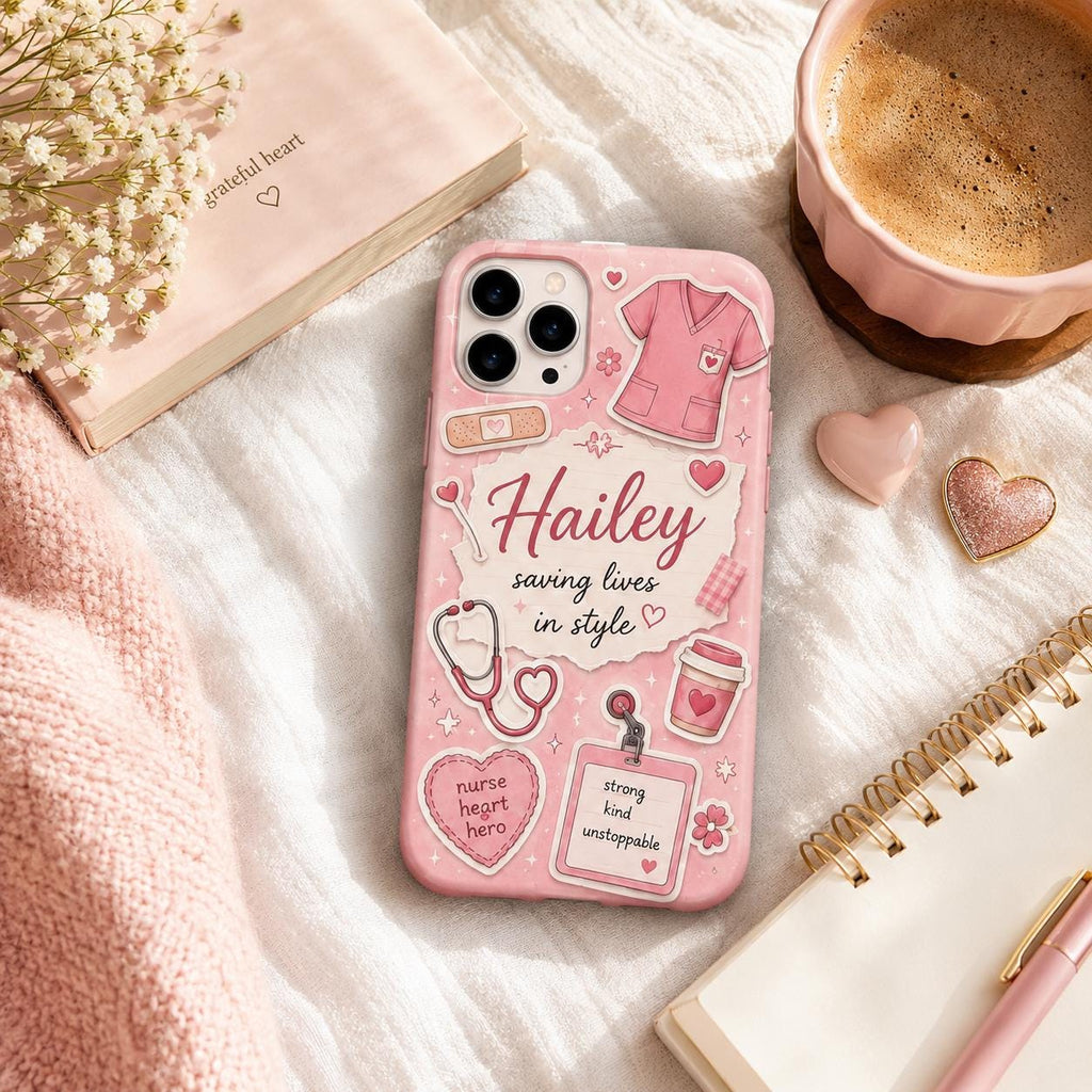 Personalized Nurse Phone Case, Custom Name RN Case, Pink Coquette Nursing Student Gift