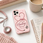 Personalized Nurse Phone Case, Custom Name RN Case, Pink Coquette Nursing Student Gift