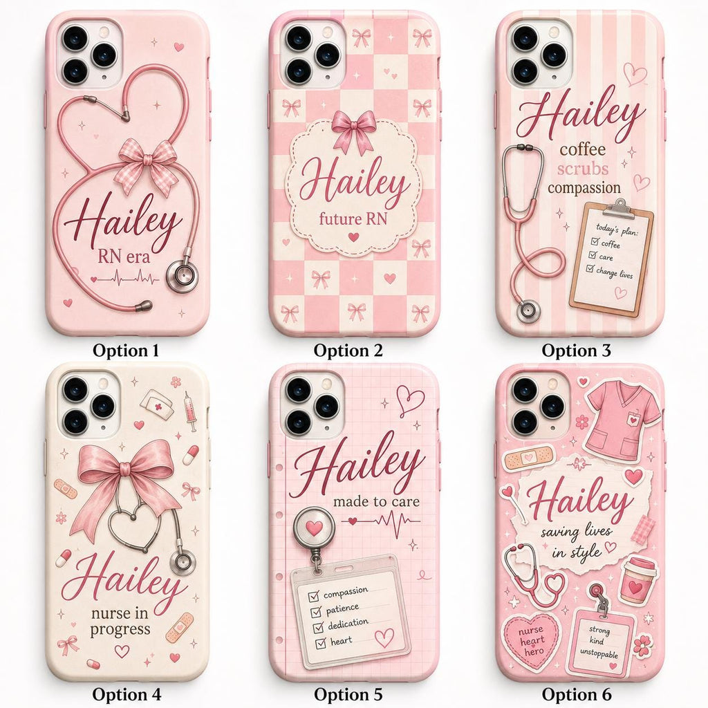Personalized Nurse Phone Case, Custom Name RN Case, Pink Coquette Nursing Student Gift