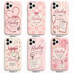 Personalized Nurse Phone Case, Custom Name RN Case, Pink Coquette Nursing Student Gift